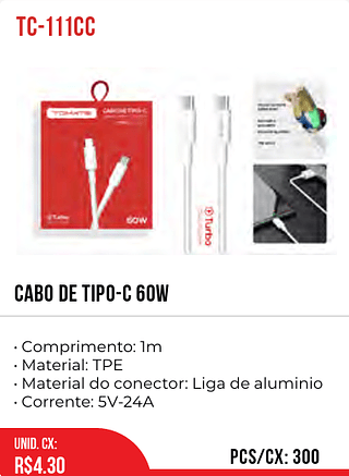 CABO DE TIPO-C 60w 300pç=4,3$