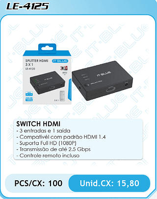 SWITCH HDMI PCS/CX: 100 Unid.CX: 15,80