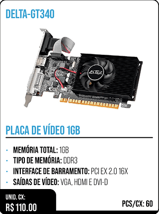 PLACA DE VÍDEO 1GB UNID. CX: R$ 110.00 PCS/CX: 60