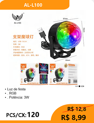 Luz de festa PCS/CX: 120 R$ 8,99