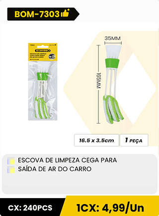 ESCOVA DE LIMPEZA CEGA PARA SAIDA DE AR DO CARRO CX: 240PCS 1CX: 4,99/Un