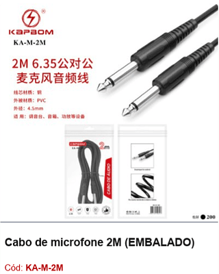 Cabo de microfone 2M R$ 4,95 PCS/Cx:200