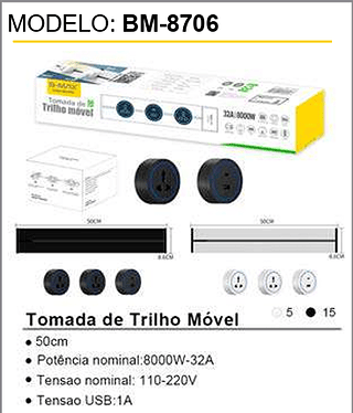 Tomada de Trilho Móvel 20PCS/CX Unid.CX: 95,00