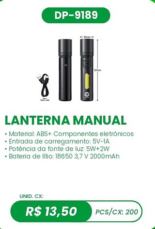 LANTERNA MANUAL 200PÇ=13,5$