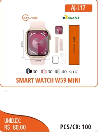 SMART WATCH W59 MINI UNID.CX:RS 80.00 PCS/CX:100