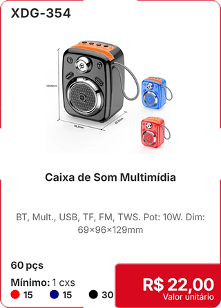 Caixa de Som Multimídia 60 pçs R$ 22,00