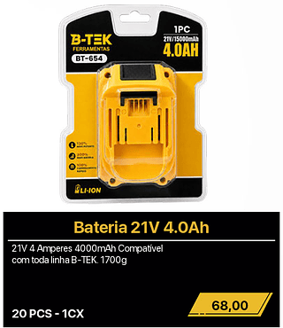 Bateria 21V 4.0Ah 20PCS R$68,00