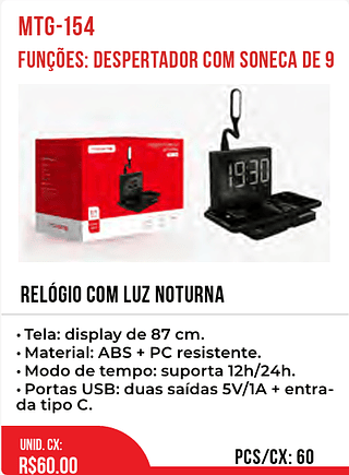 RELÓGIO COM LUZ NOTURNA 60pç=60$