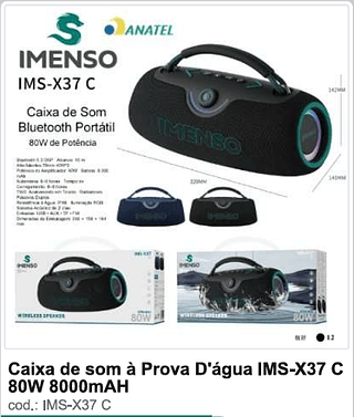 Caixa de som a Prova D'agua IMS-X37 C 80W 8000mAH R$ 247,5 PC/CX12