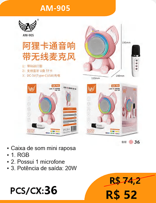 Caixa de som mini raposa PCS/CX:36 R$52