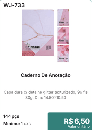 Caderno De Anotação 144 pçs R$ 6.50