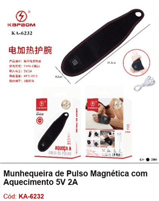 Munhequeira de Pulso Magnética com Aquecimento 5V 2A R$ 13,5 PCS/cx: 200