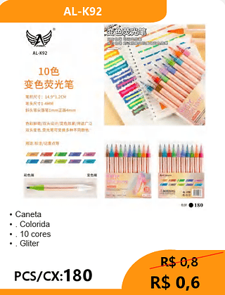 Caneta Colorida PCS/CX:180 R$ 6.00