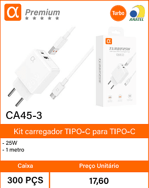 Kit carregador TIPO-C para TIPO-C Caixa 300 PCS Preco Unitario 17,60