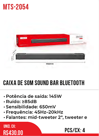 CAIXA DE SOM SOUND BAR BLUETOOTH 4pç430$