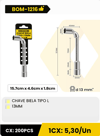 CHAVE BIELA TIPO L 13MM CX: 200PCS 1CX: 5,30/Un