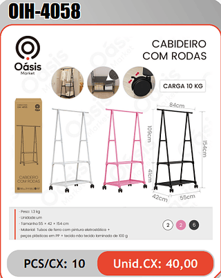 CABIDEIROCOM RODAS PCS/CX: 10 Unid.CX: 40,00