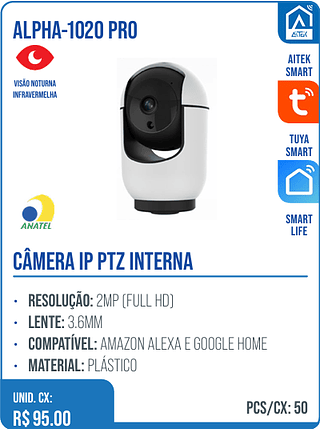 CÂMERA IP PTZ INTERNA UNID. CX: R$ 95.00 PCS/CX: 50