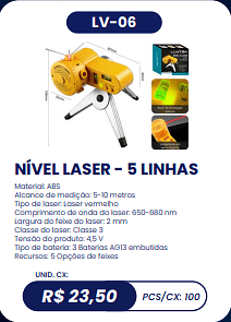 NÍVEL LASER - 5 LINHAS UNID. CX: R$ 23,50 PCS/CX: 100