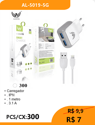 CARREGADOR LIGHTNING PCS/CX:300 R$ 7