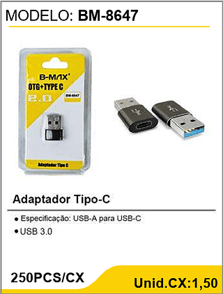 Adaptador Tipo-C 250PCS/CX Unid.CX:1,50
