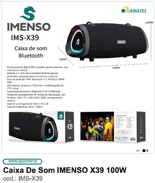 Caixa De Som IMENSO 100W R$315 PC/CX 8