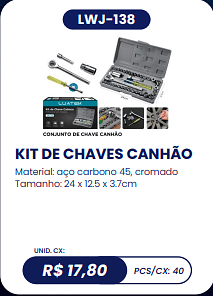 KIT DE CHAVES CANHÃO UNID. CX: R$ 17,80 PCS/CX: 40