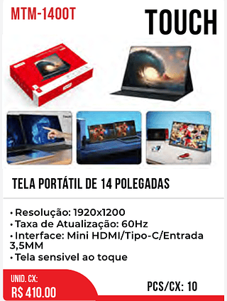 TELA PORTÁTIL DE 14 POLEGADAS 10pç=410$