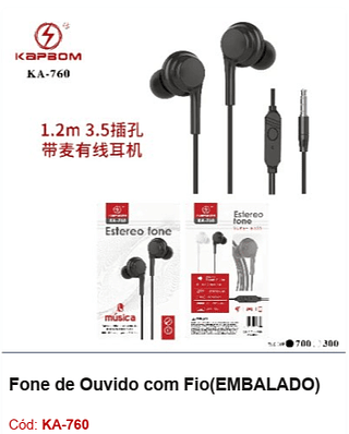 Fone de Ouvido com Fio R$2,25 PCS/CX:1000