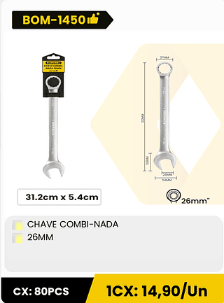 CHAVE COMBI-NADA 26MM CX: 80PCS 1CX: 14,90/Un