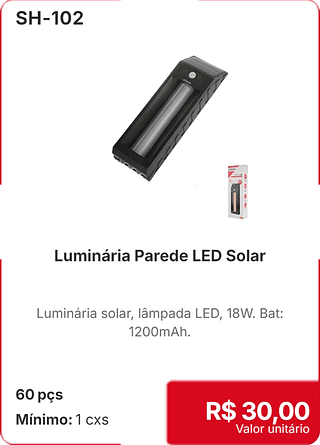 Luminaria Parede LED Solar 60 pçs R$ 30,00