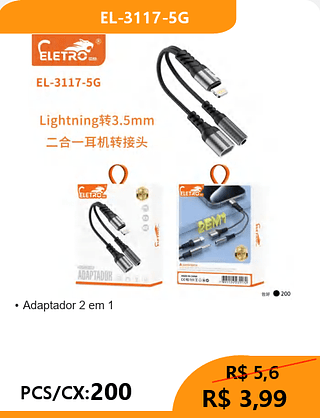 Adaptador 2 em 1 PCS/CX:200 R$3,99