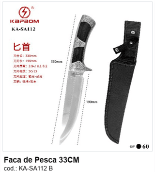 Faca de Pesca 33CM R$ 36 PC/CX:60