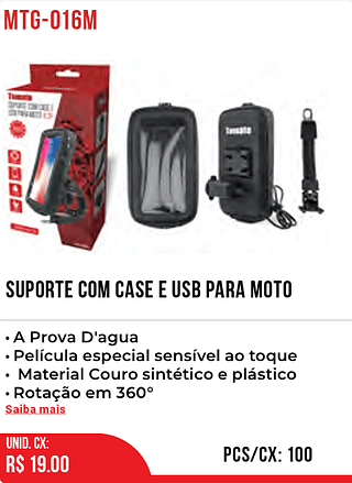 SUPORTE COM CASE E USB PARA MOTO 100pç=19$