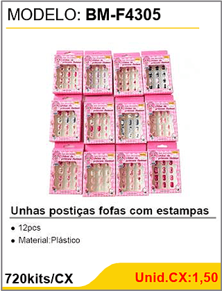 Unhas postiças fofas com estampas 720kits/CX Unid.CX:1,50