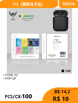 FONE i12 PCS/CX:100 R$10