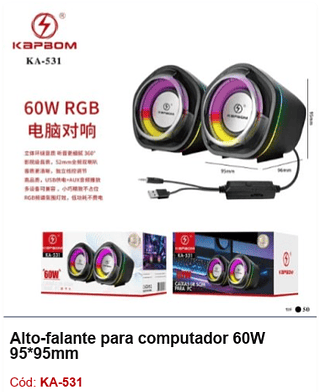 Alto-falante para computador 60W R$38,7 PCS/cx:50