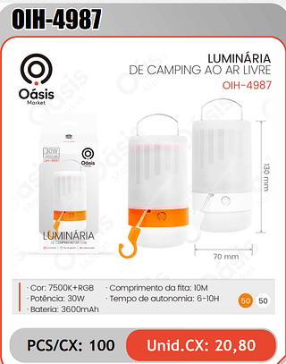 LUMINARIA DE CAMPING AO AR LIVRE PCS/CX: 100 Unid.CX: 20,80