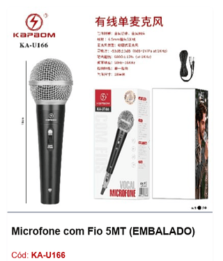 Microfone com Fio 5MT R$27 PCS/CX:50