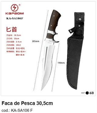 Faca de Pesca 30,5cm R$ 35,1 PC/CX:60