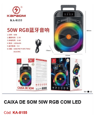 CAIXA DE SOM 50W RGB COM LED R$112,5 PCS/cx:12