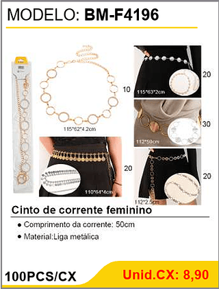 Cinto de corrente feminino 100PCS/CX Unid.CX: 8,90