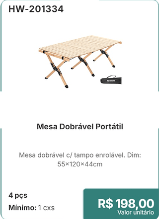 Mesa Dobrável Portátil 4 pçs R$ 198.00