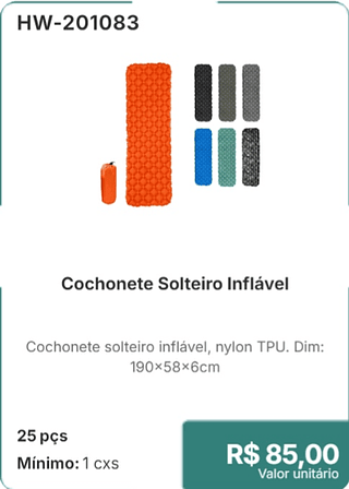 Colchonete Solteiro Inflável 25 pçs R$ 85,00