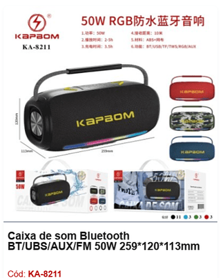 Caixa de som Bluetooth BT/UBS/AUX/FM 50W R$142,2 PCS/CX:20