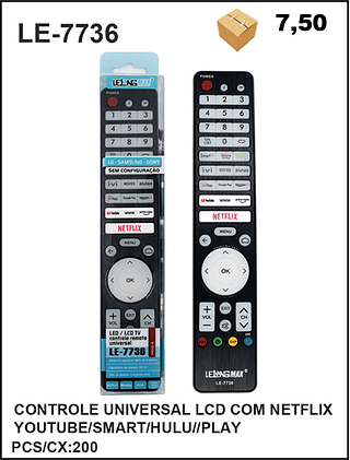 CONTROLE UNIVERSAL LCD COM NETFLIX YOUTUBE/SMART/HULU//PLAY 200PÇ=7,5$
