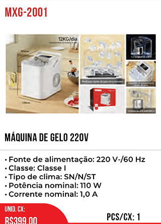 MÁQUINA DE GELO 220V 1pç399$