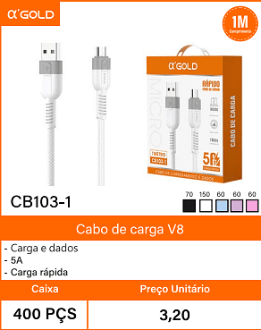 Cabo de carga V8 Caixa 400 PCS Preco Unitario 3,20