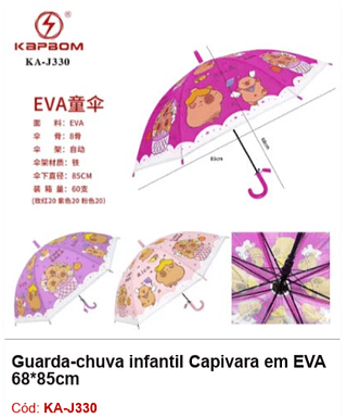 Guarda-chuva infantil Capivara em EVA 68*85cm R$ 9 PCS/CX: 60