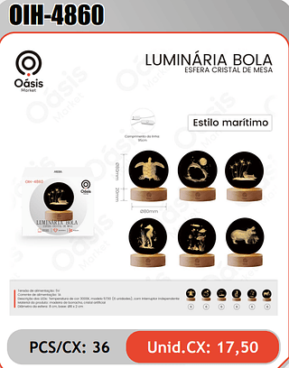 LUMINARIA BOLA ESFERA CRISTAL DE MESA PCS/CX: 36 Unid.CX: 17,50
